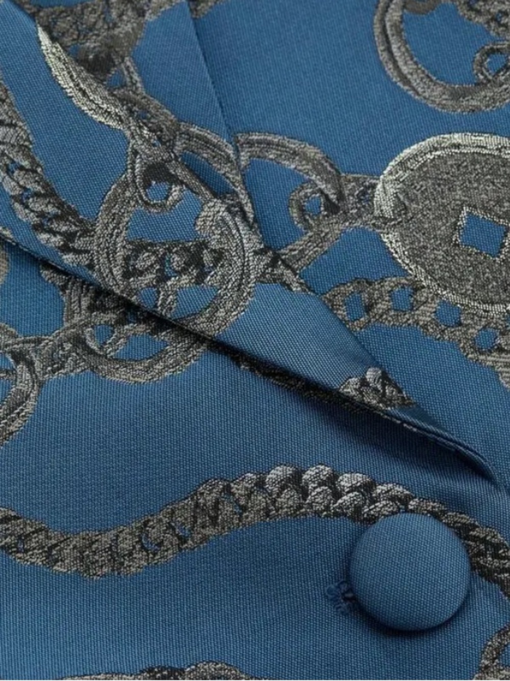 NWT L'AGENCE  Sheila Longline Jacquard Blue Silver Good Luck Chain Blazer Sz 8 - Picture 7 of 16